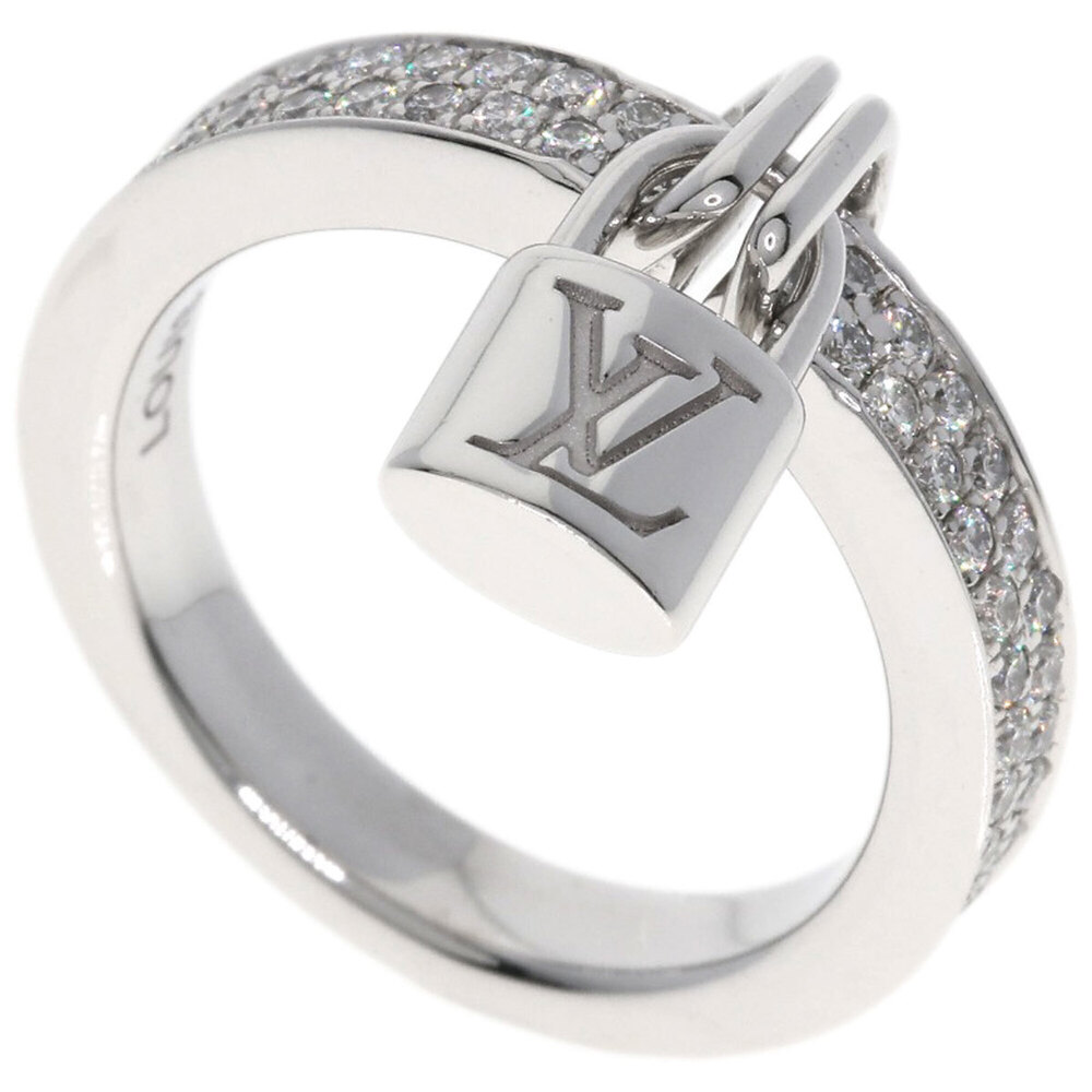 LOUIS VUITTON 18k Silver Diamond Lockit Ring #48